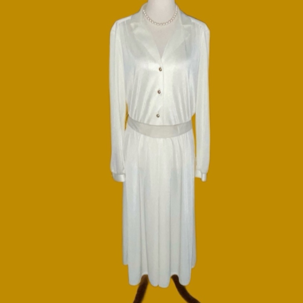 Caron ~ Women’s Size 16 ~ Vtg (70’s) ~ USA ~ White ~ Long Sleeve Dress ~  New